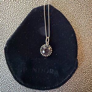 Pandora Silver Necklace with navy Gemstone Pendant